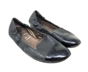 AGL black leather black cap toe patent leather ballet flats 36 6 thumbnail 1