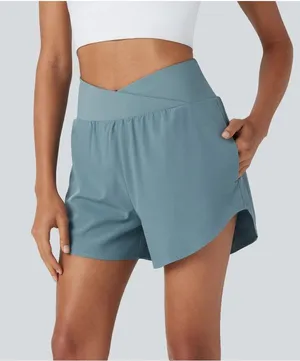 Halara Breezeful High Waisted Crossover 2-in-1 Quick Dry Shorts Pockets Blue XS thumbnail 1