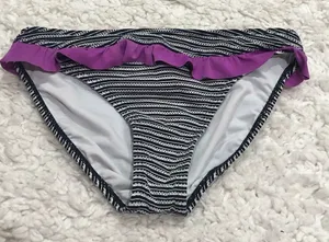 Billabong Striped Ruffle Bikini Bottoms Black White Purple XS‎ thumbnail 1