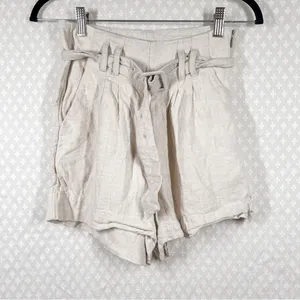 Abercrombie & Fitch Cream Linen Blend High Rise‎ Belted Shorts thumbnail 2