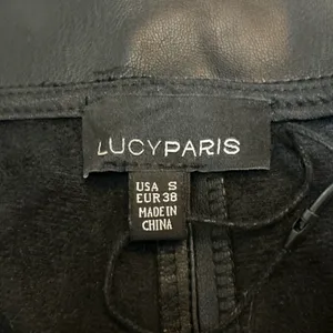 Lucy Paris Womens Faux Leather Paperbag-Waist Pants Black Belted Size Small thumbnail 7