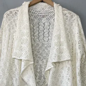 Knox Rose Open Knit Cardigan Size Medium Creamy Boho Romantic Crochet Drape thumbnail 3