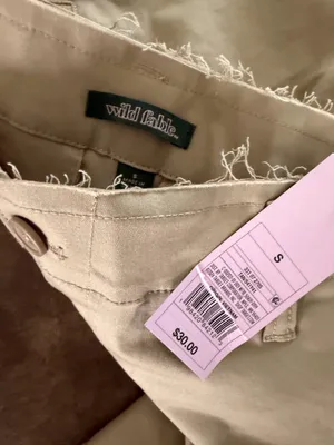 Wild Fable Women's Beige Khaki Wide Leg Raw Hem Waistband Pants thumbnail 4