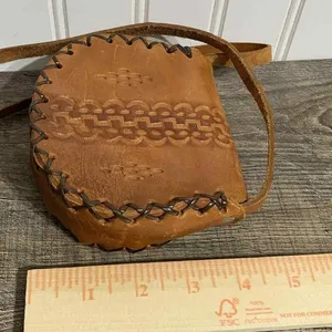 70s Vintage Mexican Hand Tooled Leather Bag Boho Western Floral‎ thumbnail 4