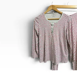Roller Rabbit Heart Print pajama Loungewear Set Pink White size large thumbnail 3