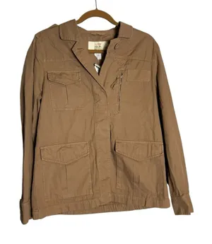 J.Crew 100% Cotton Classic Twill Chino Tan Hidden Button Cargo Jacket Size‎ 8 thumbnail 1