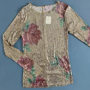 NWT Free People Intimately Gold Rush Champagne Combo Printed‎ Sequin Long Sleeve thumbnail 3