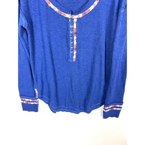 We The Free Blue Thermal Henley Long Sleeve Shirt‎ Top Size L thumbnail 3