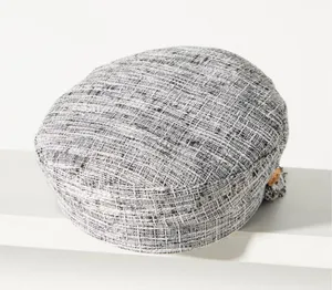 Anthropologie Black White Houndstooth Plaid Tweed frayed newsboy baker boy hat cap gold tone button-One Size (O/S) thumbnail 4