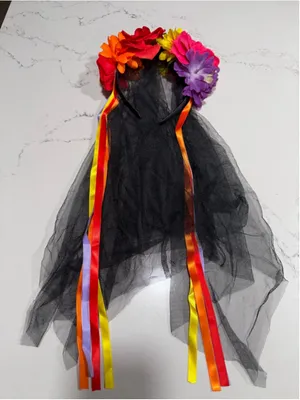 NEW Day of The Dead Flower Headband dia de los muertos costume Halloween thumbnail 2