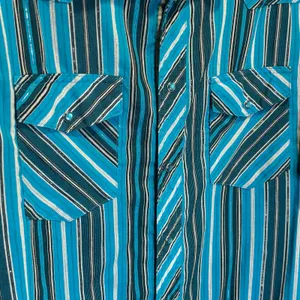 Wrangler Blue Stripe Pearl Snap Button Down Western Shirt - size Medium thumbnail 5