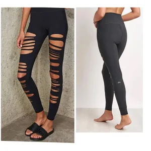 Alo Yoga High Waist Extreme Ripped Warrior Leggings Black Edgy Destroyed XXS thumbnail 16