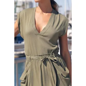 Daily Practice Anthropologie Midi Dress Womens M Olive Coastal Minimaist Boho thumbnail 2