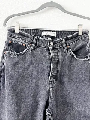 Abercrombie & Fitch High Rise Dad Washed Black Destroy Jeans thumbnail 3