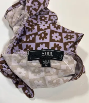 Vibe Sportswear Daisy Checkerboard Ruched Halter Top Size M thumbnail 5