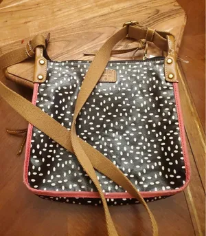 Fossil Keyper Coated Canvas Black & White Polka Dot Crossbody Purse Shoulder Bag thumbnail 1