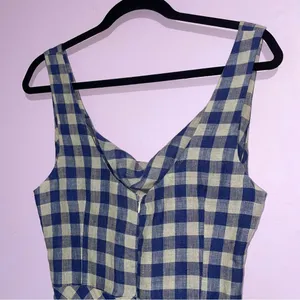 Olivaceous Mini Dress Women Size M Sleeveless Twist Front Cut-Out Gingham Linen thumbnail 7