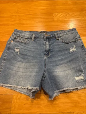 Judy Blue high waisted mild distressed raw hem jeans shorts size large . thumbnail 2