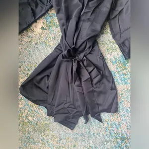 NWT ThirdLove short black silky tie robe, size OS thumbnail 8
