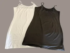 2 Pack Women Full Slip Cami Dress Adjustable Strap Black White XL Rayon Spandex thumbnail 1