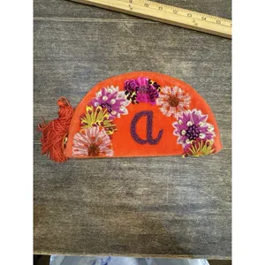 Anthropologie Monogram Crescent‎ Pouch Orange with purple monogrammed A thumbnail 2