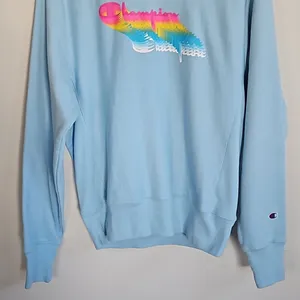 Champion Reverse Weave Sweatshirt Small Light Blue Pastel Shadow Script Logo thumbnail 2