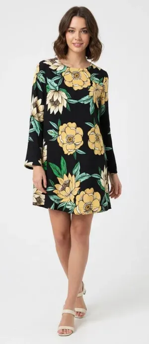 FARM Rio Long Bell Sleeve Mini Dress with Low Tie Back in Tropical Floral Print thumbnail 1