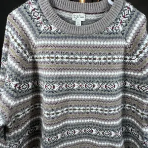 J Crew 100% Merino Wool Intarsia Sweater Gray Purple Fair Isle Womens Large thumbnail 4