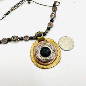 Vintage Chico's Boho Statement Pendant Necklace, Mixed Metal Necklace thumbnail 5