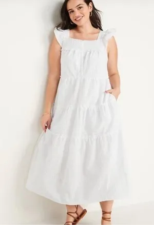Old Navy White Sleeveless Sundress with Square Neck smocked Large NEW thumbnail 1