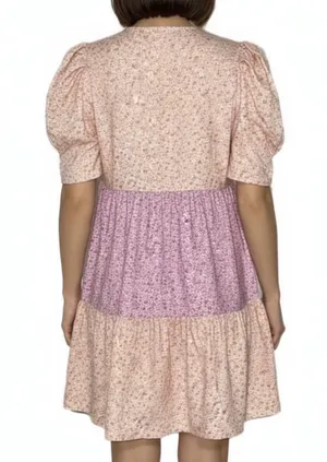 Free The Roses Floral Colorblock Tiered Knit Babydoll Mini Dress thumbnail 2