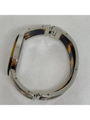 Narmi silver tone Tortoise shell cuff bracelet watch mop dial 28mm 6.5” running thumbnail 8