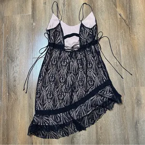 For Love & Lemons Bright Lights Mini Dress in Black Size Large Lace Asymmetrical thumbnail 6