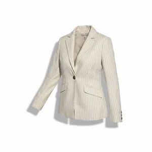 White House Black Market One-Button Blazer in Pinstripe Size 2 Ivory. thumbnail 9