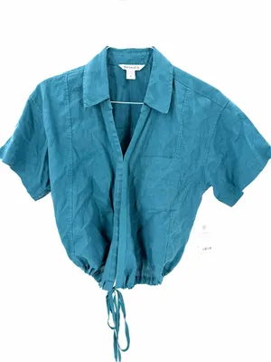 Athleta NWT Playa 100% Linen Tie Wrap Casual Athlesiure Short Sleeve Blouse Top thumbnail 3