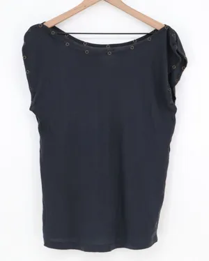 Forever 21 Top Womens M Grommet Trim Boat Neck Black Sleeveless Good thumbnail 1
