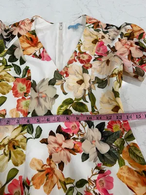 ANTONIO MELANI White Floral Midi Dress with Pink, Green & Yellow Accents thumbnail 12