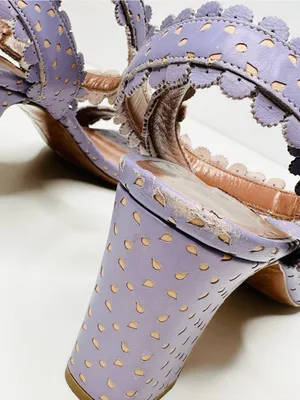 Tabitha Simmons Leticia Lavender Purple Perforated Leather Sandals Heels Shoes thumbnail 6