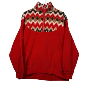 Aerie Women's Red Fleece Geometric Print Quarter Zip Pullover Sweatshirt Size‎ S thumbnail 1