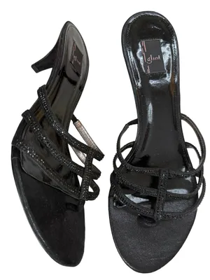 Glint Crystal Accent Strappy Black Heels Sz 9.5 thumbnail 1