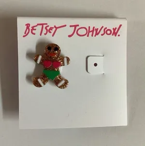 Betsey Johnson Holiday Glitter Beach Gingerbread Man 1 Single Earring As Shown. thumbnail 1