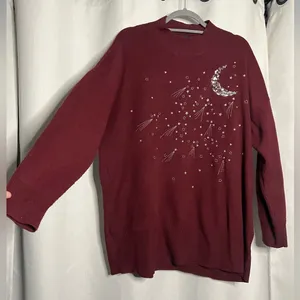 Torrid Burgundy Maroon Silver Sequin Moon Mock Neck Sweater 1X thumbnail 7