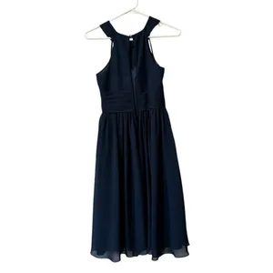 Azazie Bridesmaid Dress Blue Size A0‎ Midi A Line Flare Polyester Formal Wedding thumbnail 2