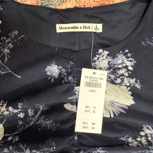 Abercrombie &‎ Fitch Navy Blue Floral Ruched Mesh Maxi Dress Large Stretch NWT thumbnail 10