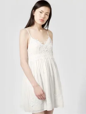 Topshop Babydoll Appliqué White Lace-Trim Slip Dress Adjustable Straps Sz SP thumbnail 2