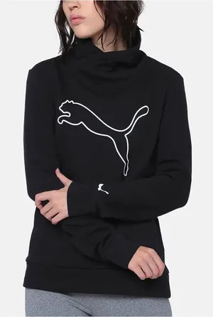 Puma Black Cowl Neck Sweatshirt with White Logo Women’s Size Large thumbnail 1
