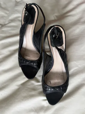 Dior | Navy Quilted Open-Toe Slingback Heels with D Charm | 39 thumbnail 4