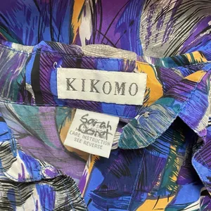 Kikomo Vintage Silk Hawaiian Tropical Print Button up Blouse‎ Size S thumbnail 2