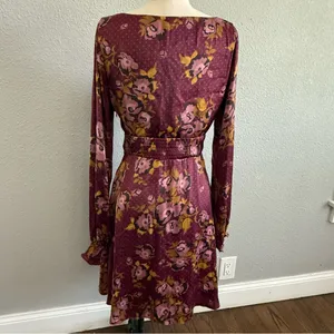 Free People Purple Gold Morning Floral Mini‎ Dress Size 12 Boho thumbnail 7