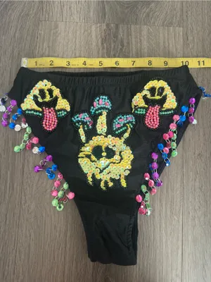 iHeartRaves womens Sequin Mushroom High Waisted Rave Bottoms Colorful Jewel Fringe Festival thumbnail 5